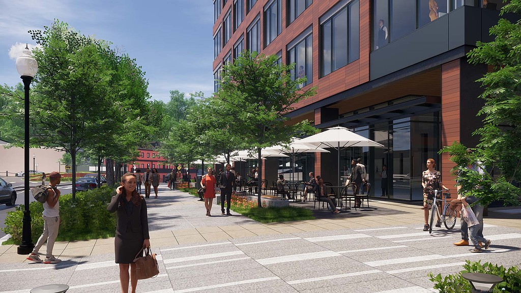 People walking on a street.